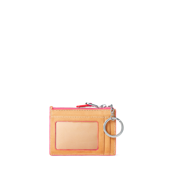 Natural/Neon Pink Leather Zip Card Case Polo Ralph Lauren 2