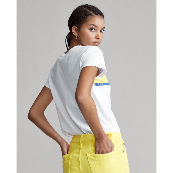 White Striped Jersey Tee Polo Ralph Lauren 4