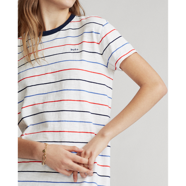 White Multi Striped Jersey Dress Polo Ralph Lauren 6