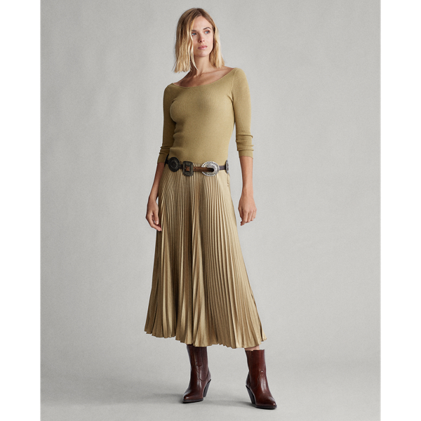 Desert Tan/Surrey Tan Ribbed Boatneck Midi Dress Polo Ralph Lauren 4