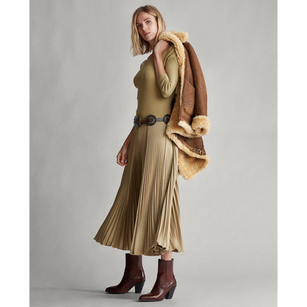 Desert Tan/Surrey Tan Ribbed Boatneck Midi Dress Polo Ralph Lauren 5