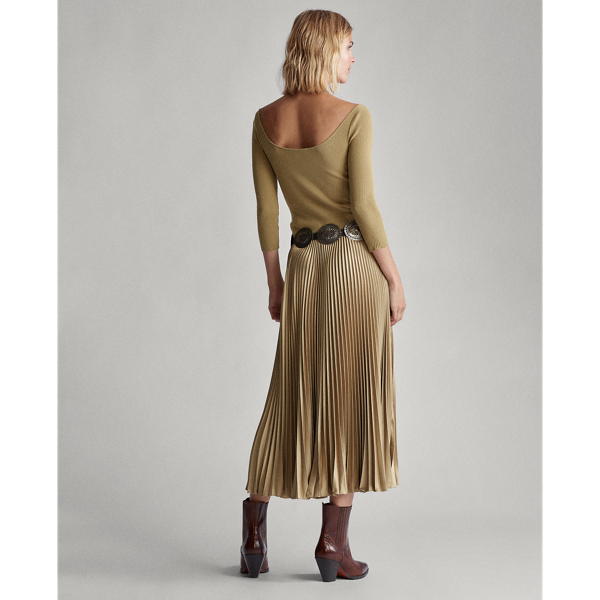Desert Tan/Surrey Tan Ribbed Boatneck Midi Dress Polo Ralph Lauren 6