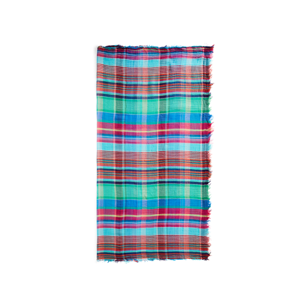 Turquoise Multi Crinkled Cotton Madras Scarf Polo Ralph Lauren 2