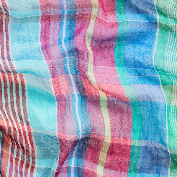 Turquoise Multi Crinkled Cotton Madras Scarf Polo Ralph Lauren 3