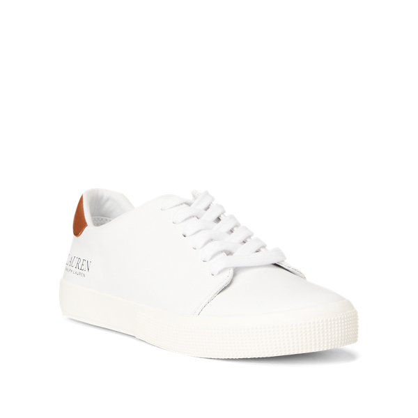 White/Deep Saddle Tan Joana Leather Trainer Lauren 6