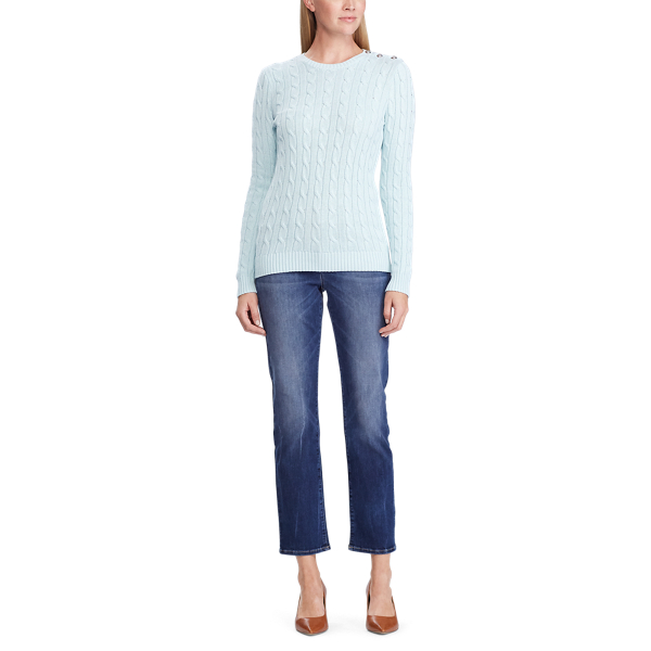 Pale Aquamarine Button-Trim Cable Sweater Lauren 2