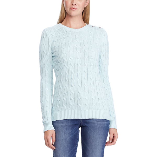 Pale Aquamarine Button-Trim Cable Sweater Lauren 3