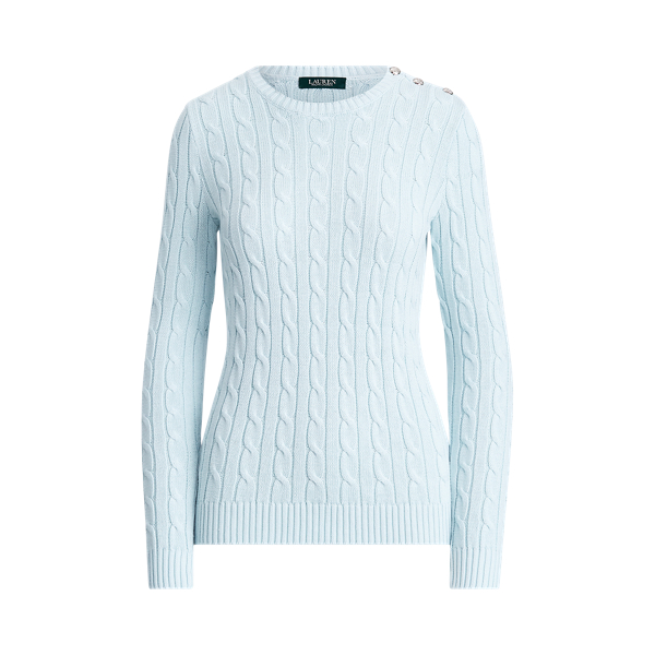 Pale Aquamarine Button-Trim Cable Sweater Lauren 1