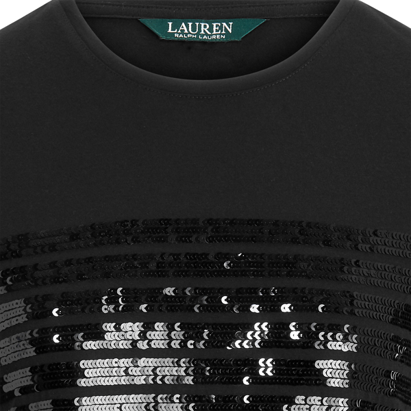Black/Black Sequined Cotton-Blend Tee Lauren 5