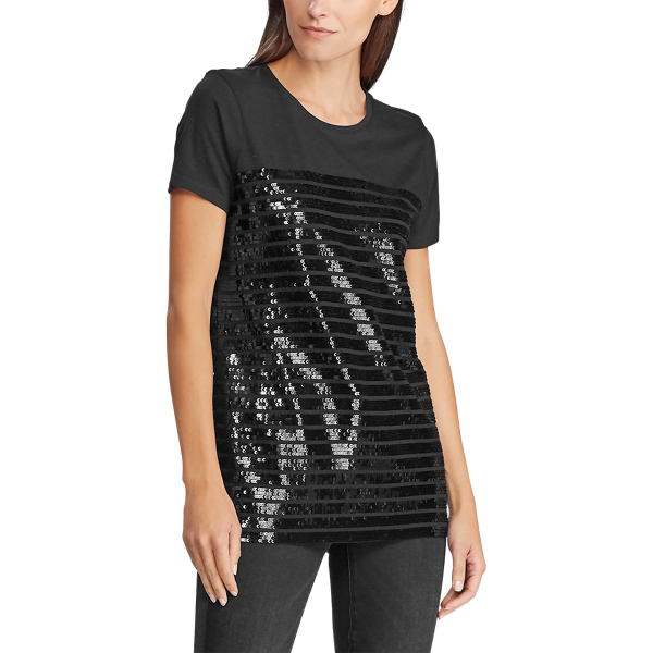 Black/Black Sequined Cotton-Blend Tee Lauren 3