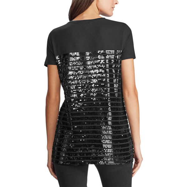 Black/Black Sequined Cotton-Blend Tee Lauren 4