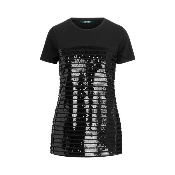 Black/Black Pailletten-T-Shirt mit Baumwolle Lauren 1
