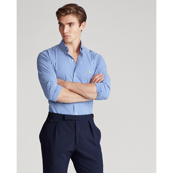 Blue/White Slim Fit Plaid Poplin Shirt Polo Ralph Lauren 4