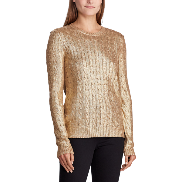 Ralph Lauren Metallic Gold outlet Cable Knit Sweater