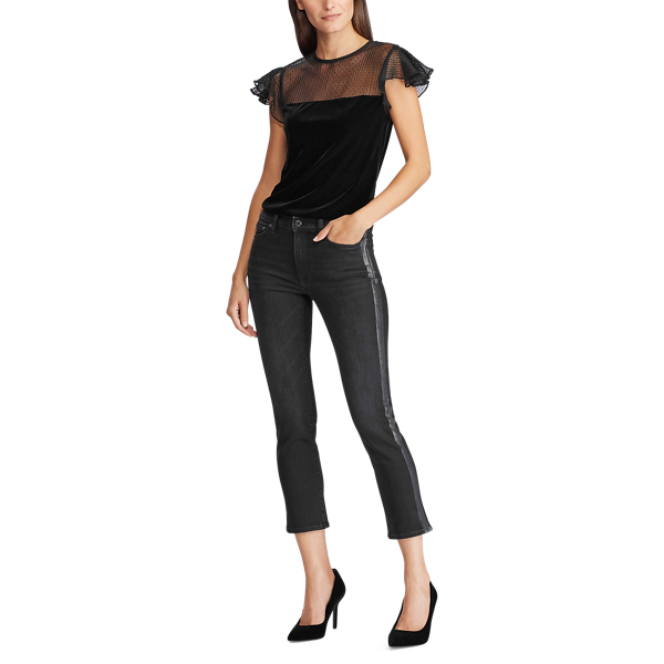 Black Mesh-Yoke Velvet Shirt Lauren 2
