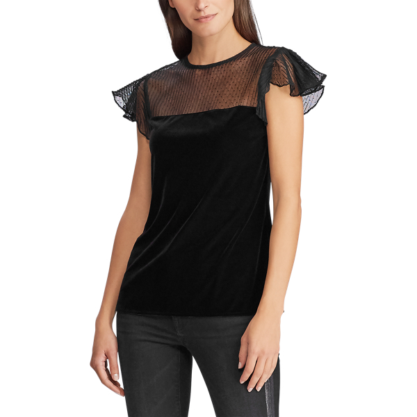 Black Mesh-Yoke Velvet Shirt Lauren 3