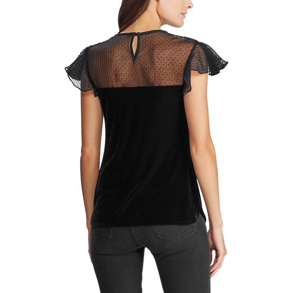Black Mesh-Yoke Velvet Shirt Lauren 4