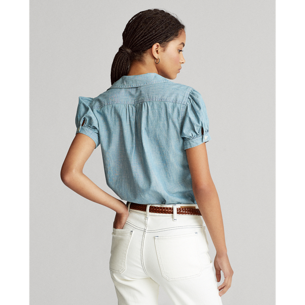 Medium Indigo Chambray Short-Sleeve Shirt Polo Ralph Lauren 4
