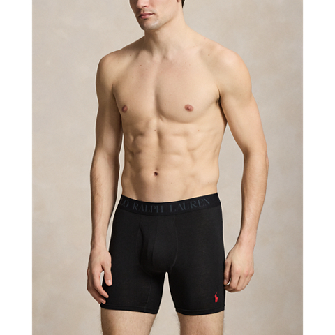 Трусы-боксеры для мужчин, хлопок, модал, 3 шт. — Ralph Lauren, цвет: Чёрный