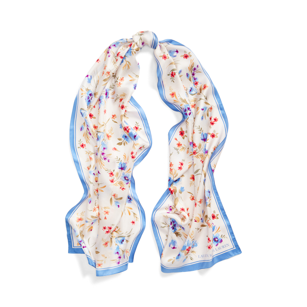 Foulard en soie &agrave; imprim&eacute; fleuri