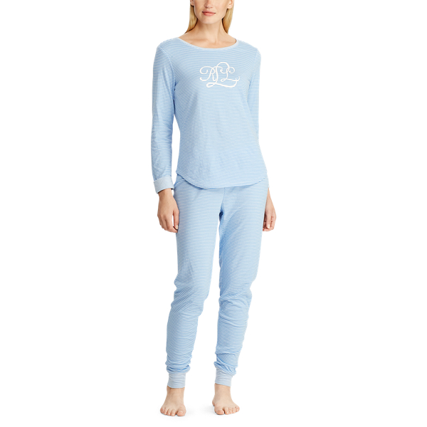 Blue Stripe Cotton-Blend Pyjama Set Lauren 2