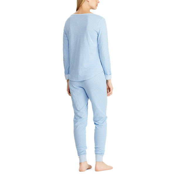 Blue Stripe Cotton-Blend Pyjama Set Lauren 3