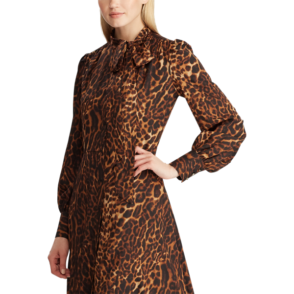 Crepe Tie-Neck Dress Lauren in Polo Black Multi 4
