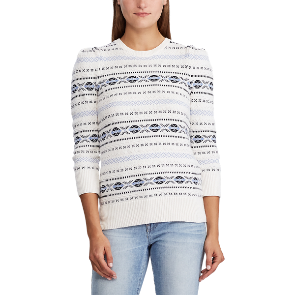 Mascarpone Cream Multi Fair Isle Cotton Jumper Lauren 3