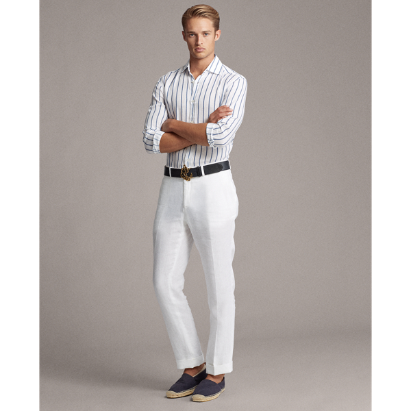 White W/Blue Stripe Stripe-Print Linen Shirt Purple Label 3