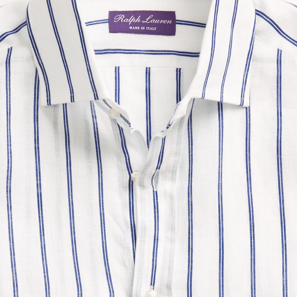 White W/Blue Stripe Stripe-Print Linen Shirt Purple Label 7