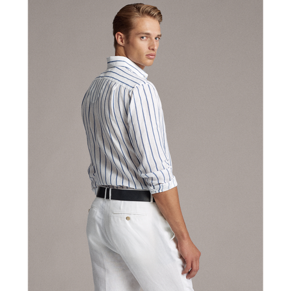 White W/Blue Stripe Stripe-Print Linen Shirt Purple Label 5
