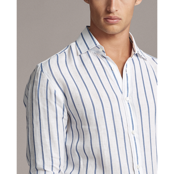 White W/Blue Stripe Stripe-Print Linen Shirt Purple Label 6