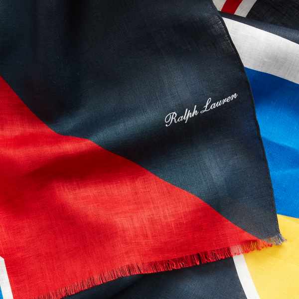 Navy/Red/Green/Yellow Geometric Linen Scarf Purple Label 3