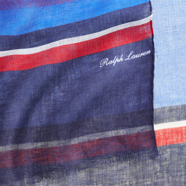 Navy/Red/White Striped Linen Scarf Purple Label 3