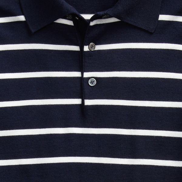 Navy/White Striped Wool Polo-Collar Sweater Purple Label 7