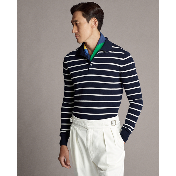 Navy/White Striped Wool Polo-Collar Sweater Purple Label 4