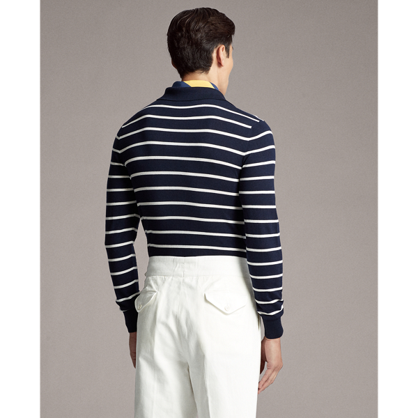 Navy/White Striped Wool Polo-Collar Sweater Purple Label 5