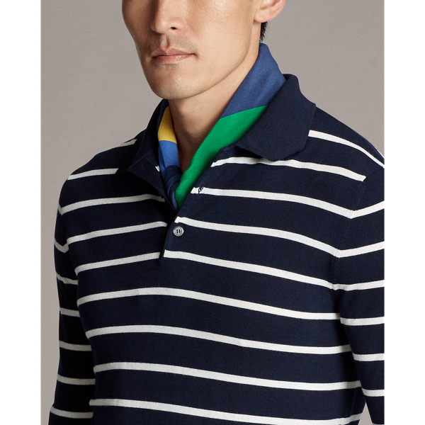 Navy/White Striped Wool Polo-Collar Sweater Purple Label 6