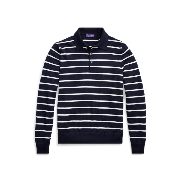 Striped Wool Polo-Collar Sweater Purple Label in 1
