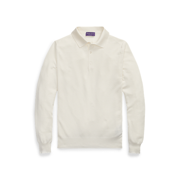 Classic Cream Silk-Cotton Polo Jumper Purple Label 2