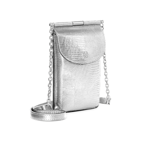 Silver Lizard-Print Leather Phone Bag Lauren 2