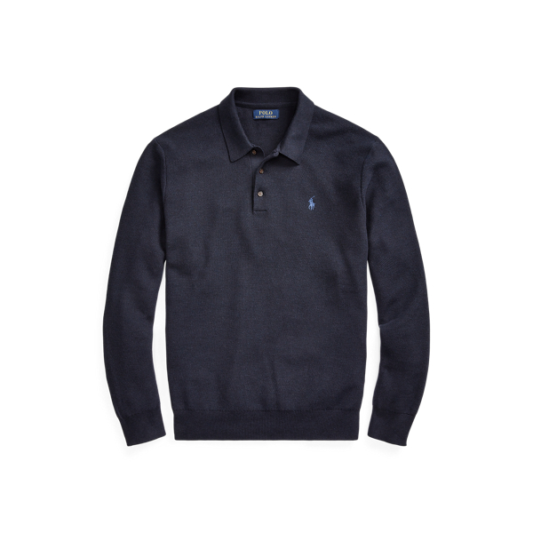 Navy Heather Cotton Polo-Collar Sweater Polo Ralph Lauren 2