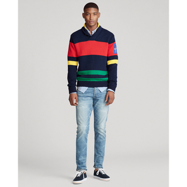 Navy/Green/Red/Yellow Striped Cotton Shawl Jumper Polo Ralph Lauren 3