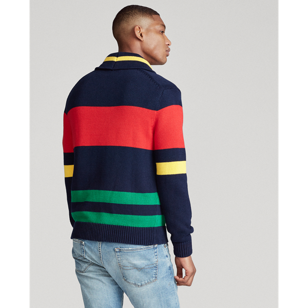Navy/Green/Red/Yellow Striped Cotton Shawl Jumper Polo Ralph Lauren 4