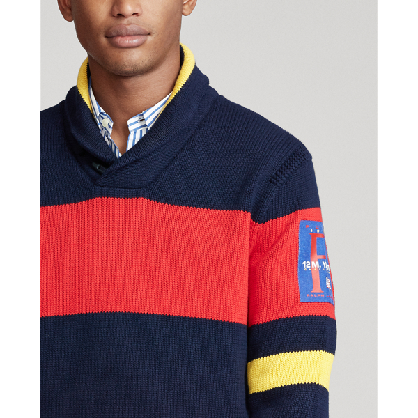 Navy/Green/Red/Yellow Striped Cotton Shawl Jumper Polo Ralph Lauren 5