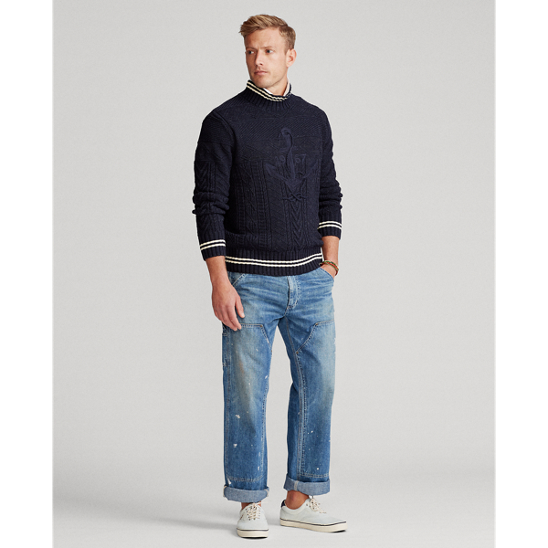 Navy/Cream Hand-Embroidered Cotton-Blend Jumper Polo Ralph Lauren 3