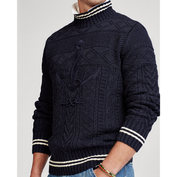 Navy/Cream Hand-Embroidered Cotton-Blend Jumper Polo Ralph Lauren 5