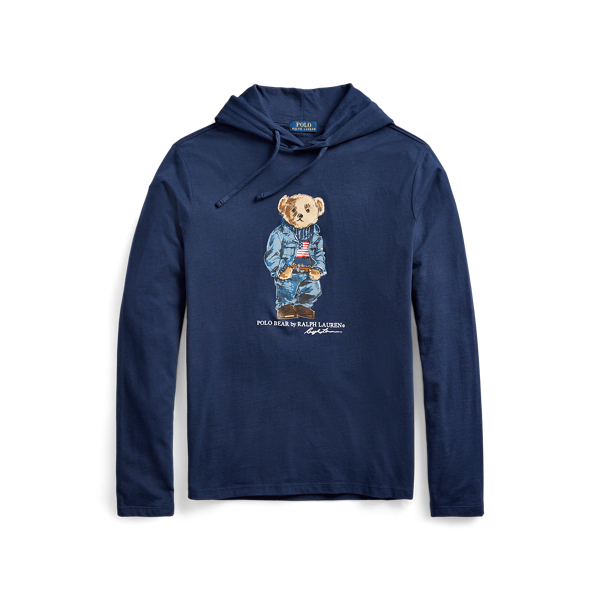 Denim Bear Hooded T Shirt