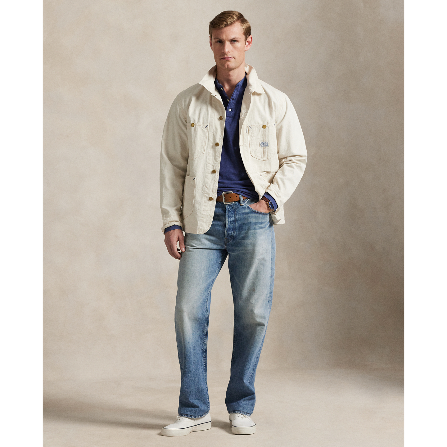 Мужская рубашка-хенли Ralph Lauren из джерси с неровной нитью, цвет: Тёмно-синий — фото 1