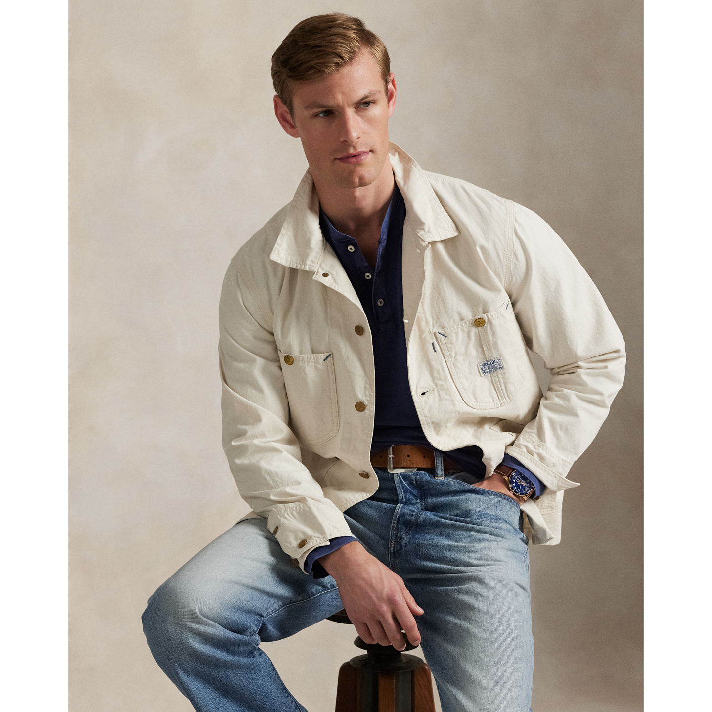 Мужская рубашка-хенли Ralph Lauren из джерси с неровной нитью, цвет: Тёмно-синий — фото 4